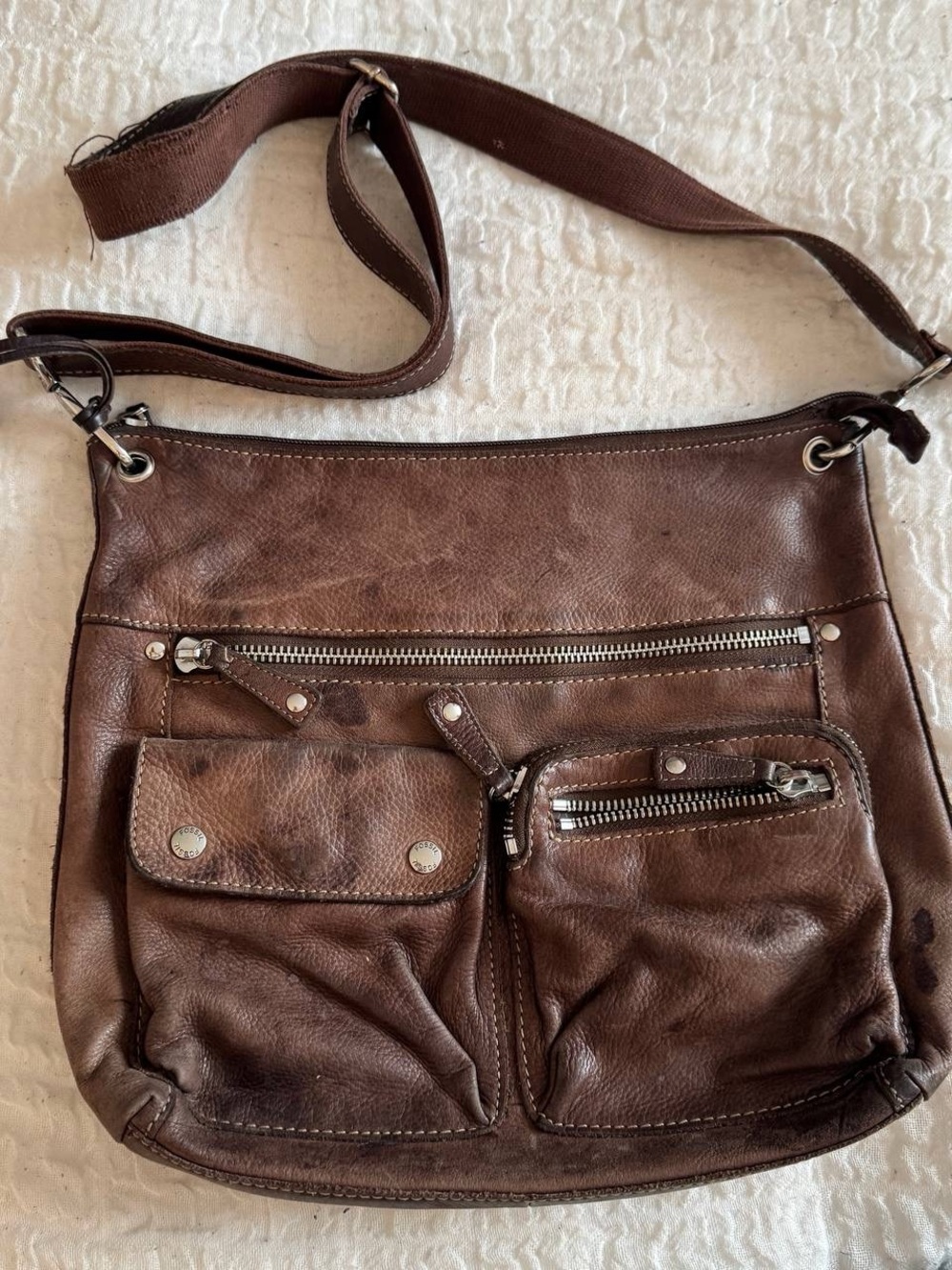 Fossil Distressed Brown Leather Crossbody Bag